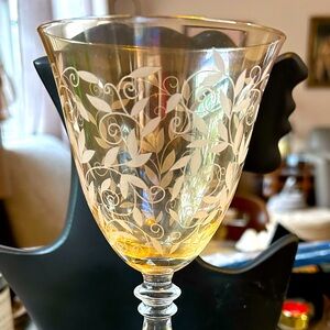Elegant Venetian Amber Etched Glass Goblet replacment piece